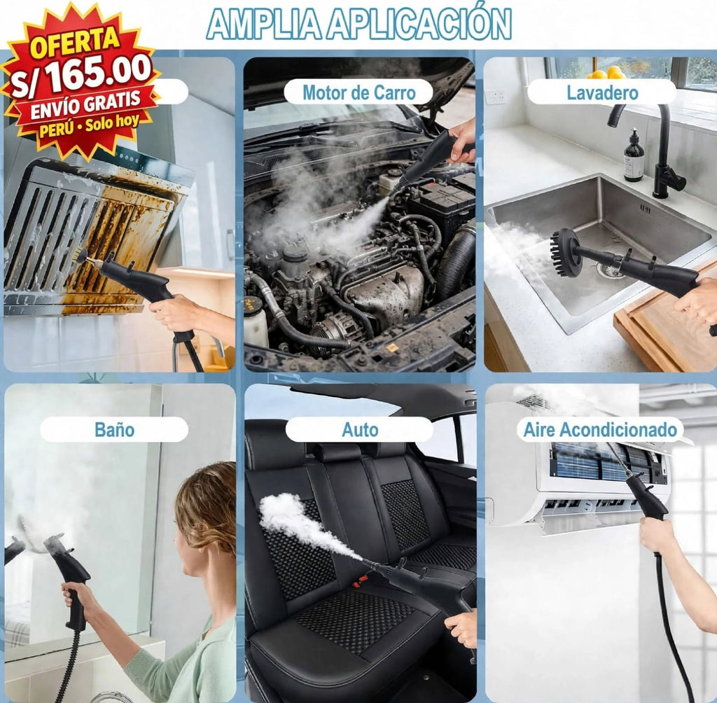 Limpiador a vapor 2500 W para cocina, baño y auto