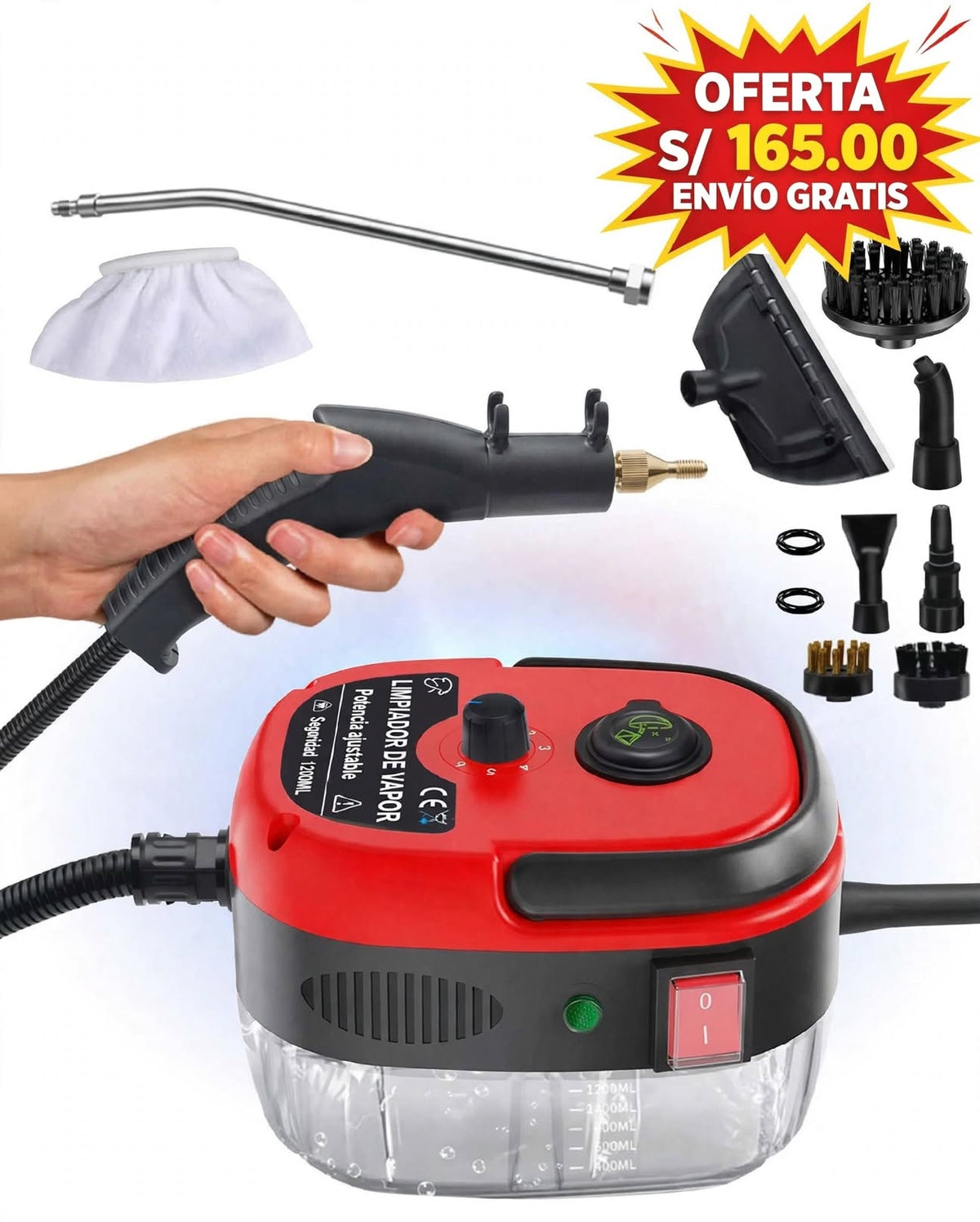 Limpiador a vapor 2500 W para cocina, baño y auto