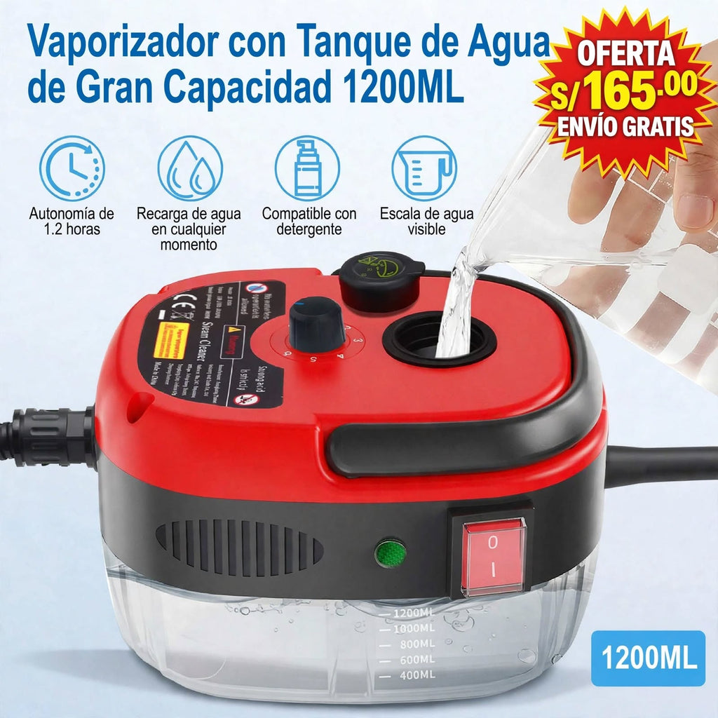 Limpiador a vapor 2500 W para cocina, baño y auto