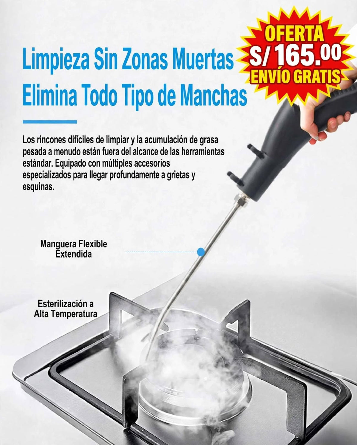 Limpiador a vapor 2500 W para cocina, baño y auto